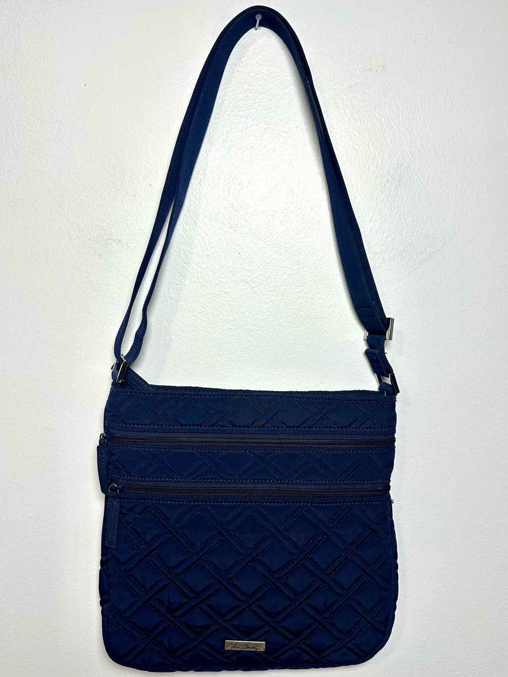 Vera Bradley Quilted Navy 3 Zip Hipster Crossbody Bag excellent condition